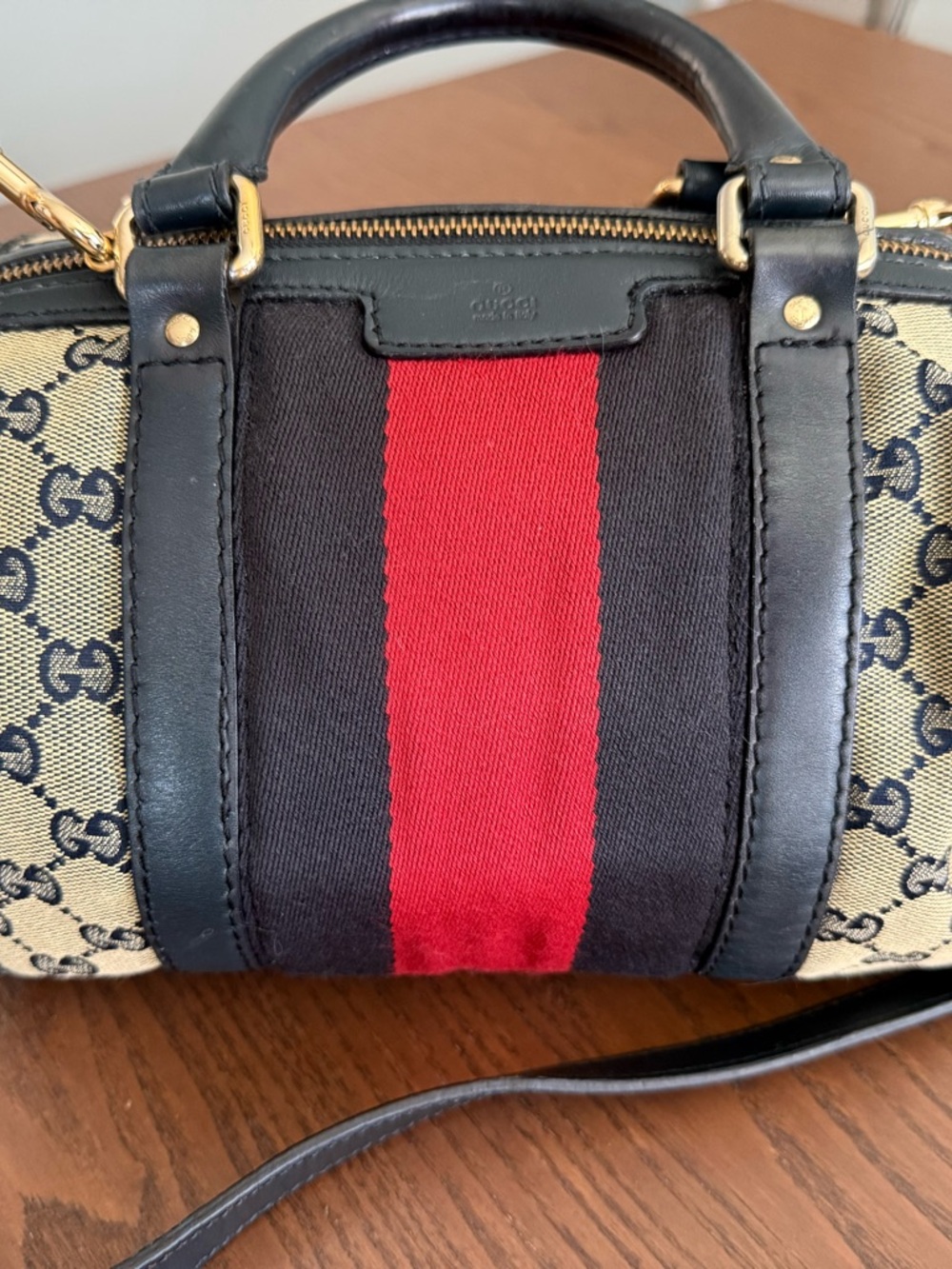 Gucci Tan and navy GG Canvas Satchel